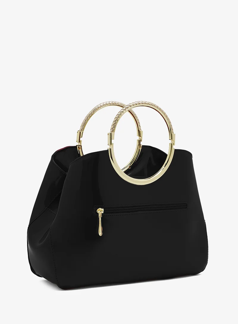 خزانة Ring Handle Geometrical Shaped Bag With Gold Accent